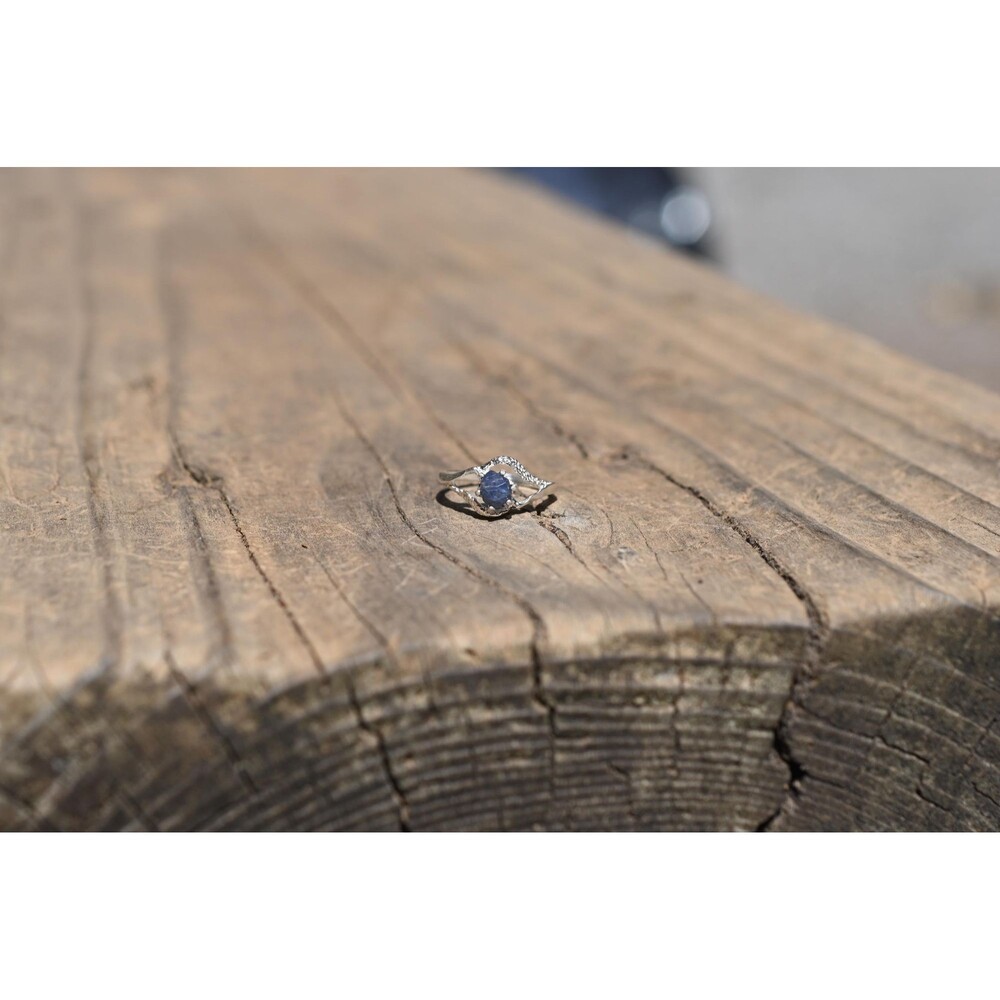 Engagement ring Burmese Sapphire and Lake County Diamond Sterling Silver Ring